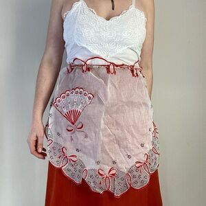 VTG 40s / 50s Sheer Fan and Bow Design Pocketed Fashion Apron for Wear or Upcycl